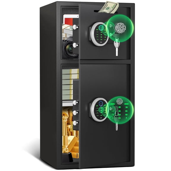 Silkight Biometric Home Safe with Fingerprint, Drop Slot, Security Safe Box with Removable & Adjustable Shelves, Digital Keypad, Dual Alarm & Silent Mode for Office, Bedroom, and Hotel