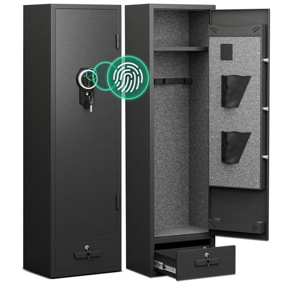Silkight Gun Safe, 4-5 Fingerprint Gun Safe ,Long Gun Cabinet for Handgun, Quick Access Gun Storage for Handgunand Shotguns,1 Compartments with Drawers,Adjustable Gun Support & Shelf
