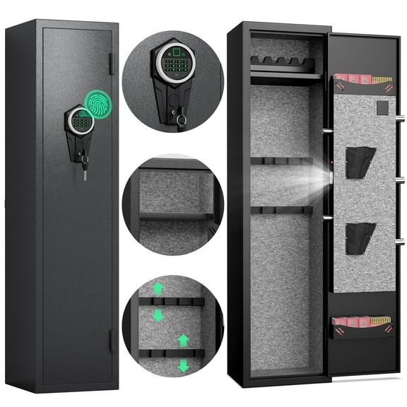 Silkight Gun Safe,6-8 Biometric Gun Safe,Fingerprint Gun Safe for Home Guns and Shotgun,Long Gun Cabinet with Mute Function & Backlit Keypad Gun Storage