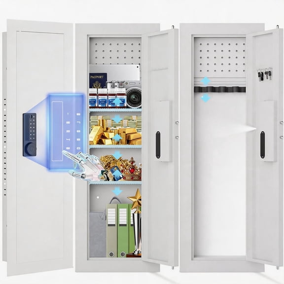 Silkight Heavy Duty In-Wall Hidden Safe Between Studs, Wall Gun Safe with Adjustable Shelves & Magnetic Gun Rack, Dual Alarm System, LED Light, Fits Standard 16" Centers