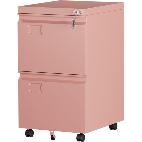 Silkight Mobile File Cabinet with 2 Drawer & Lock, Under Desk Metal Filing Cabinet for Office, Home, Vertical Cabinet Legal/Letter Size, Need to Assembled (Pink)