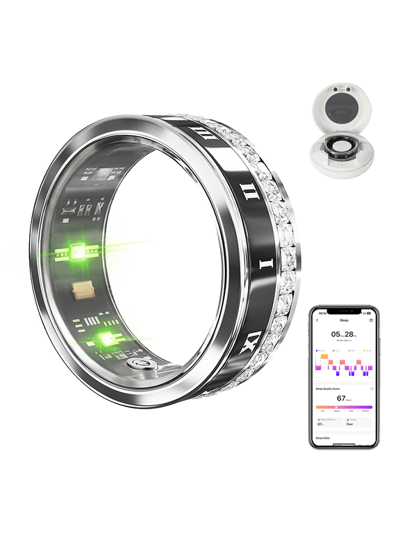 Smart Ring for Men and Women, No Subscription Fee, IP68 Waterproof Wellness & Fitness Tracker, 24/7 Heart Rate, SpO2, Sleep & Activity Tracking, Works with Android & iOS