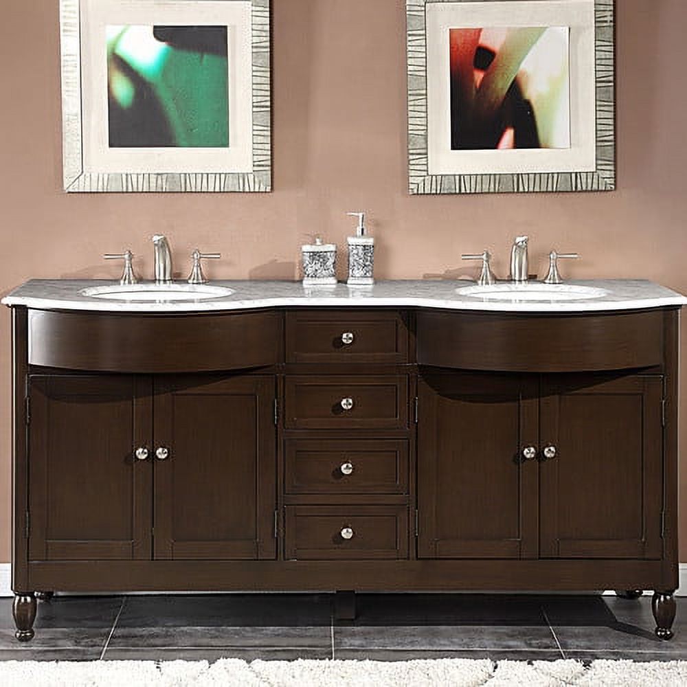 Silkroad Exclusive 72-inch Carrara White Marble Stone Top Bathroom ...