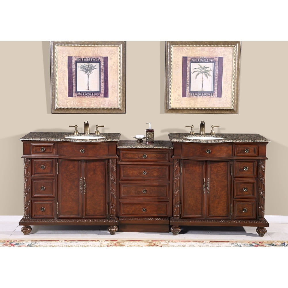 Silkroad Exclusive 90-inch Double Sink Bathroom Vanity Cabinet White ...