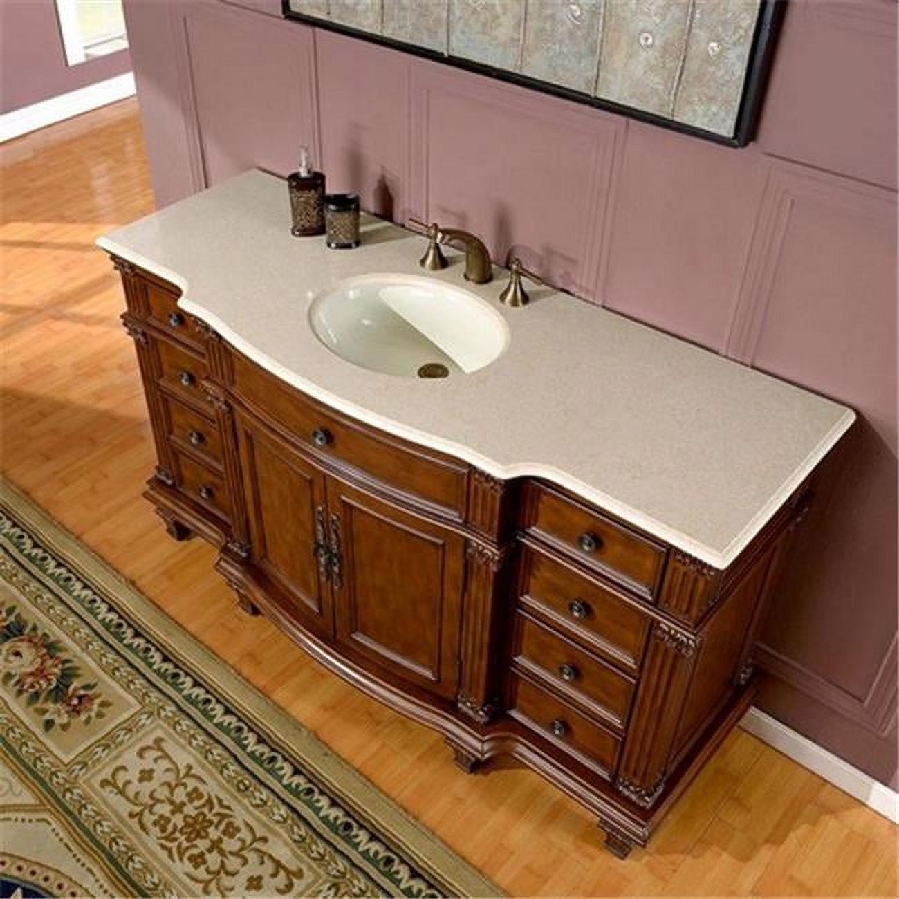Silkroad Exclusive 60 inch Stone Top Bathroom Single Sink Vanity Brown Silkroad Exclusive 60 inch Stone Top Bathroom Single Sink Vanity Brown