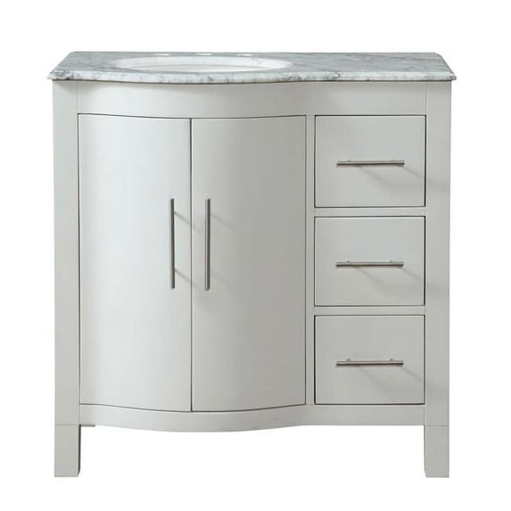 Silkroad Exclusive V0290WW36L 36 in. Carrara White Marble Top Single Sink Bathroom Vanity