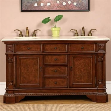 Silkroad Exclusive  Fontana 60-inch Double Sink Bathroom Vanity Cream Marfil Marble Top