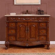 Silkroad Exclusive Traditional Cream Marfil Marble Bathroom Vanity- Single Sink - 48 in. Wide