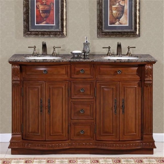 Silkroad Exclusive Granite Top 55-inch Double Sink Vanity Cabinet