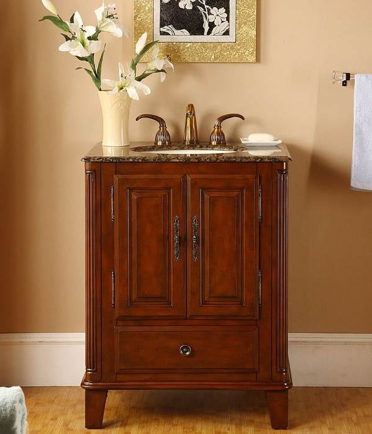 Silkroad Exclusive Transitional Baltic Brown Granite Bathroom Vanity- Single Sink - 28 in. Wide ...