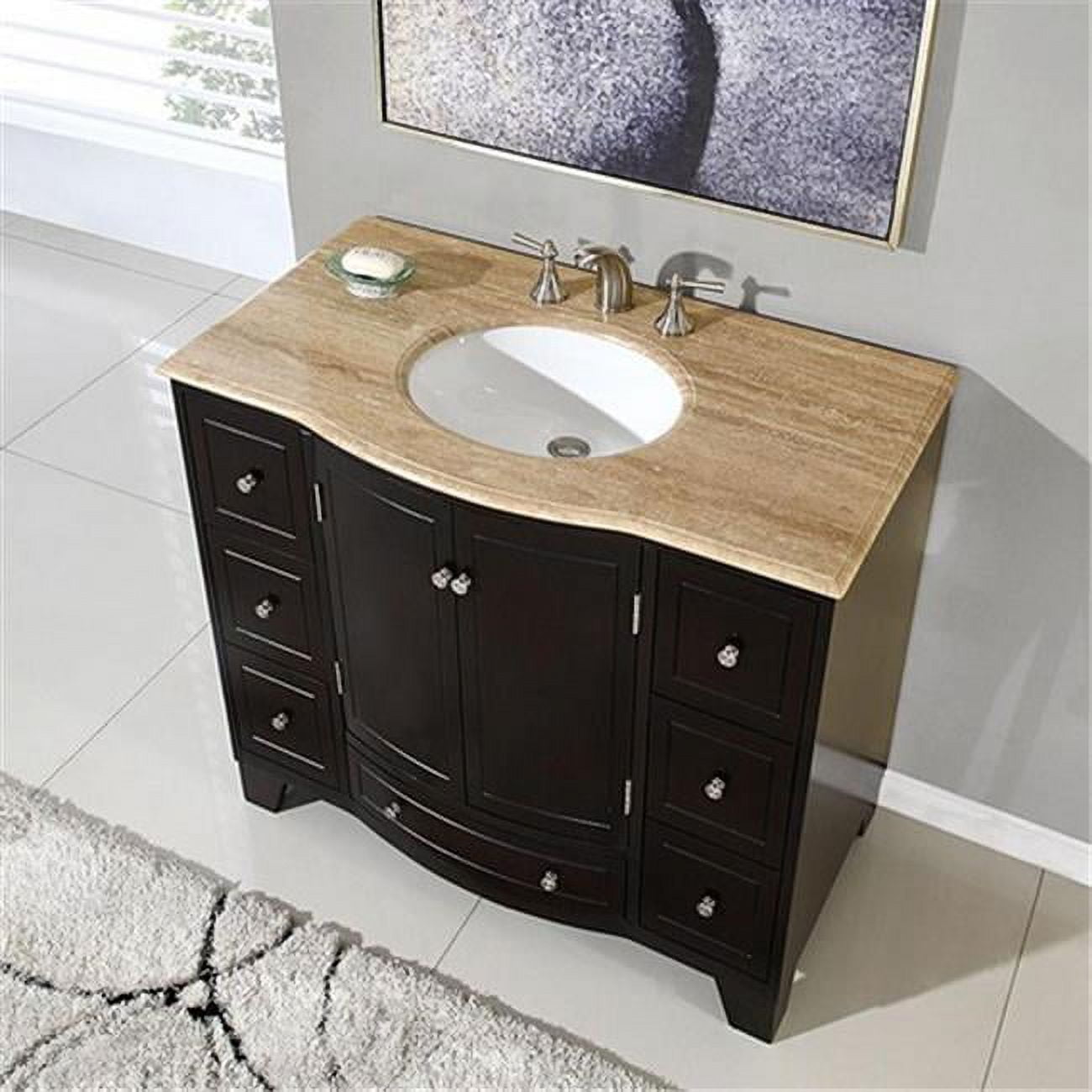 Transitional 40 Inch Vanity Silkroad Exclusive Transitional Travertine Bathroom Vanity- Single Sink ...
