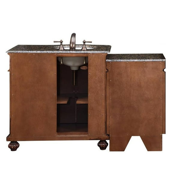 Silkroad Exclusive Wood/ Natural Stone Single 56-inch Bathroom Vanity White Ceramic Sink Bowl Baltic Brown Top w/ Left Sink Distressed, Painted