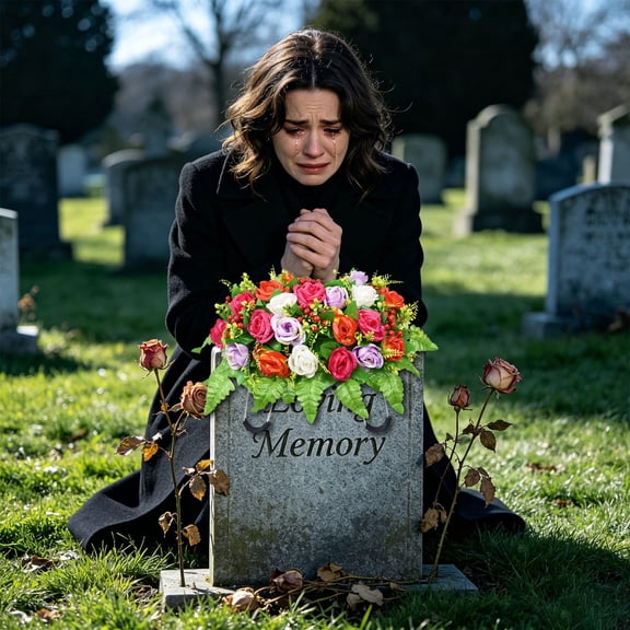 Silks Yellow Red Purple Wildflower Cemetery Saddle Artificial Headstone Flowers UV Resistant Outdoor Grave Memorial Arrangement 60×40 cm