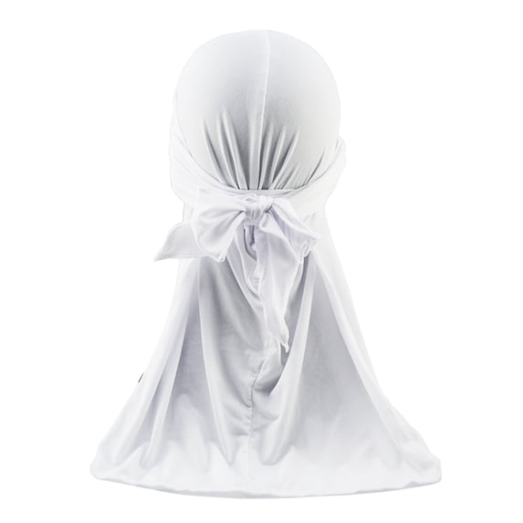 Silky Bandanas for Men Long Extend Durag Beanie Cap for 360 Waves,Soft Beanie Skull Hat Long Tie, Daily Wave Wide Straps Headwear for Men Women, Premium Satin Deluxe Du-rag,White