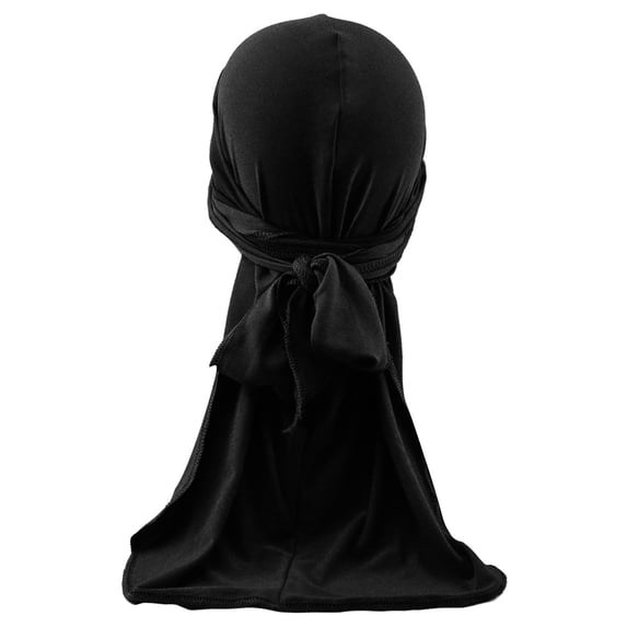 Silky Bandanas for Men Long Extend Durag Beanie Cap for 360 Waves,Soft Beanie Skull Hat Long Tie, Daily Wave Wide Straps Headwear for Men Women, Premium Satin Deluxe Du-rag,Black