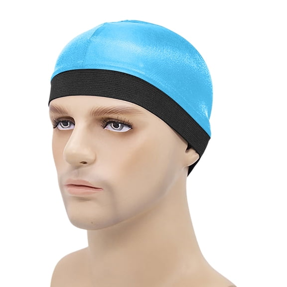 Silky Bonnet for Men, Wave Cap Satin Silk Hair Bonnet for Sleep, Durags Elastic Band Wave Caps, Stocking Wave Sleeping Shower Caps Silk Hair Wrap for Men Women Light Blue