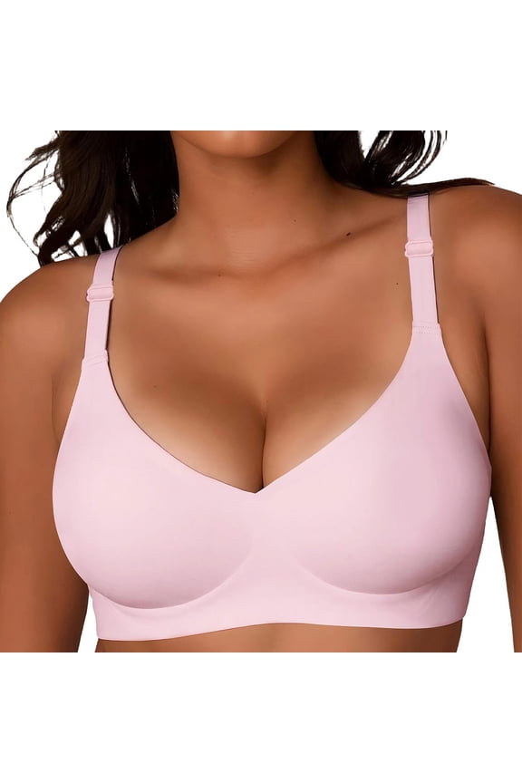 Silky Bras for Women No Underwire V Neck Bralettes for Women Cloud Feel Everyday T Shirt Bra Pink 40