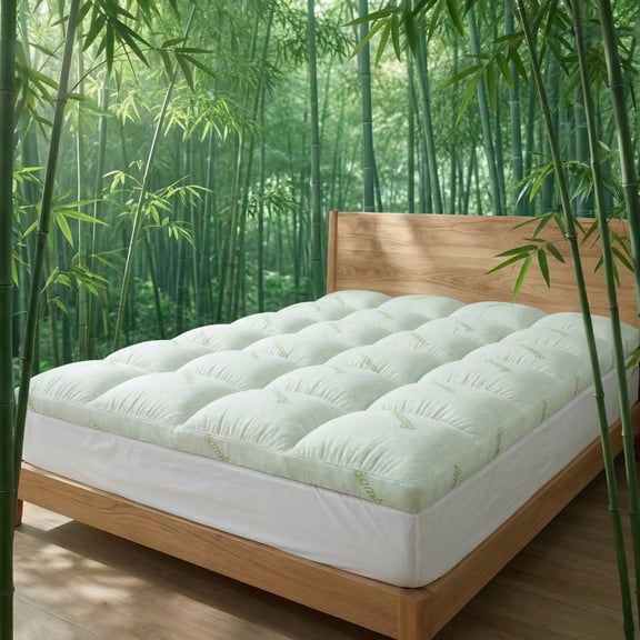 Silky Cool Touch Bamboo Fiber Mattress Pad, Quilted Craft Non-Slip Deep Pocket Design, Soft Breathable Quiet & Machine Washable, All Season Cooling Pad for Home, Hotel and Dorm(White,Twin)