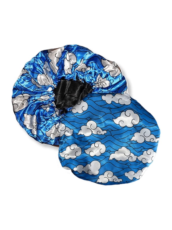 Silky Design Bonnet with Elastic Soft Band Adjustable Women and Men Bonnets for Sleeping, Comfortable Satin Fabric (Blue Water)