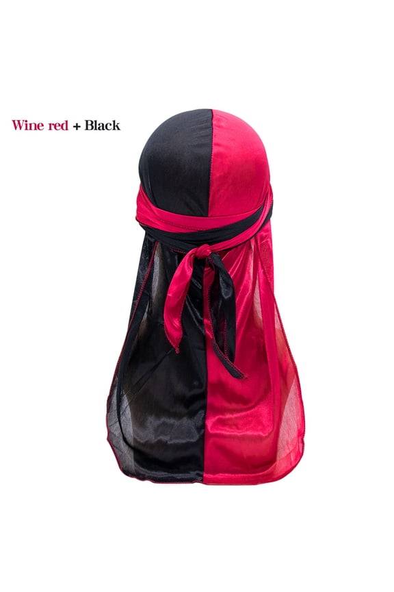 Silky Durag Caps, Two Tone Pirate Caps, Long-Tail Headwraps Wide Straps Turban for Men Boys, Multicoloured