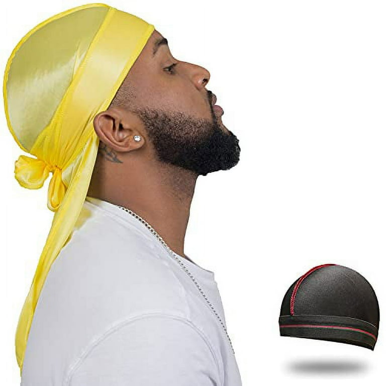 Silky Durag for Men Wave Cap Satin Dorag for Men Women 360 Wave Yellow 