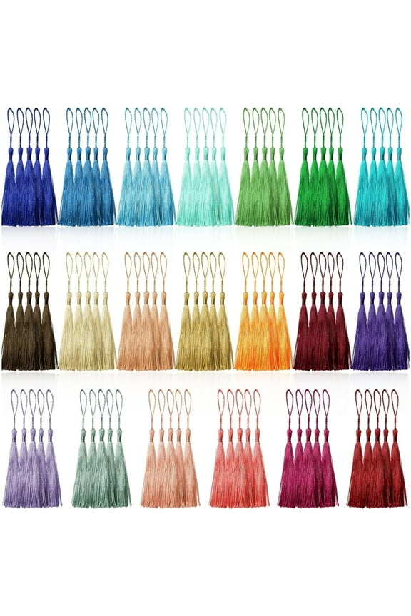 Silky Floss Bookmark Tassels,100 Pcs 13 cm/5 inch Mini Tassels,Hanging Knotted Tassel,Pendent Fringes with Cord Loop for Jewelry Making, Souvenir, Bookmarks, DIY Craft Accessory,20 Colors