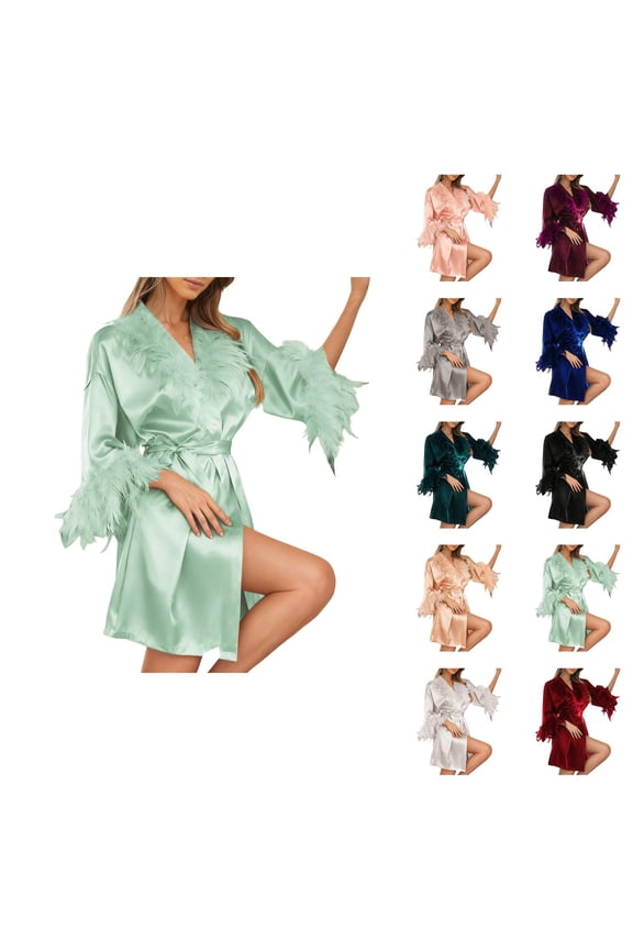 Silky Kimono Robe for Women Trim Short Sleeve Loose Fit Bride Bridesmaid Wedding Party Robe Loungewear