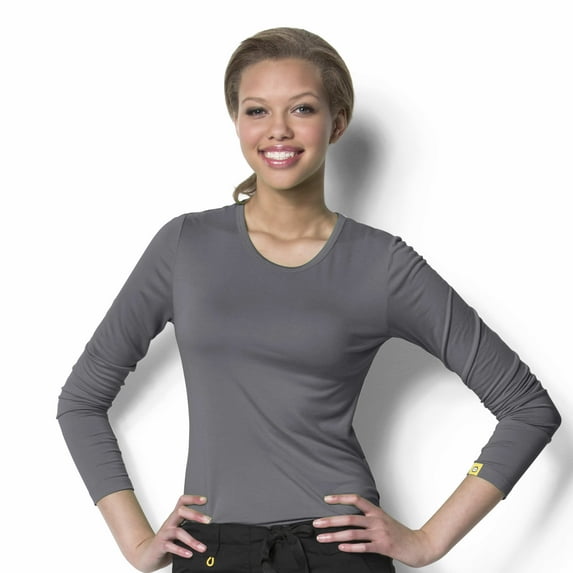 Wink Layers Women's Long Sleeve Silky Tee, Pewter, 2X Womens