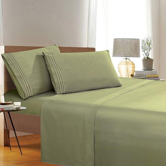 Silky Microfiber Sheet Set,1500 Series, Deep Pocket, Wrinkle and Fade Resistant,Queen Sage/Green