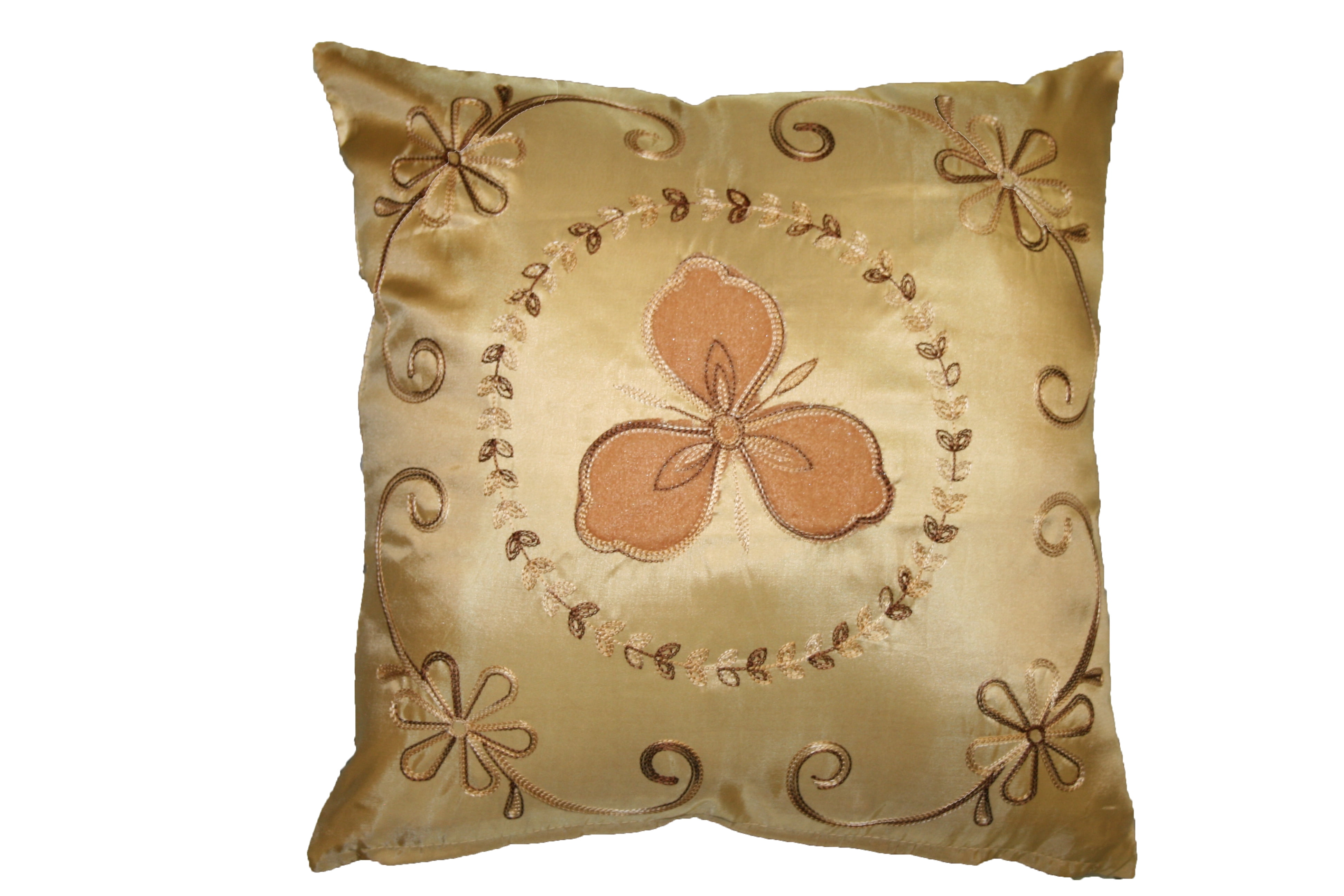 Gold Embroidered Velvet Floral Square Cushion Cover
