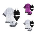 thumbnail image 1 of Silky Robe Sets for Women Lace Short Sleeve Kimono Robe Crop Cami Tank Top Panty and Pajama Shorts 4 Piece Pjs Set, 1 of 7