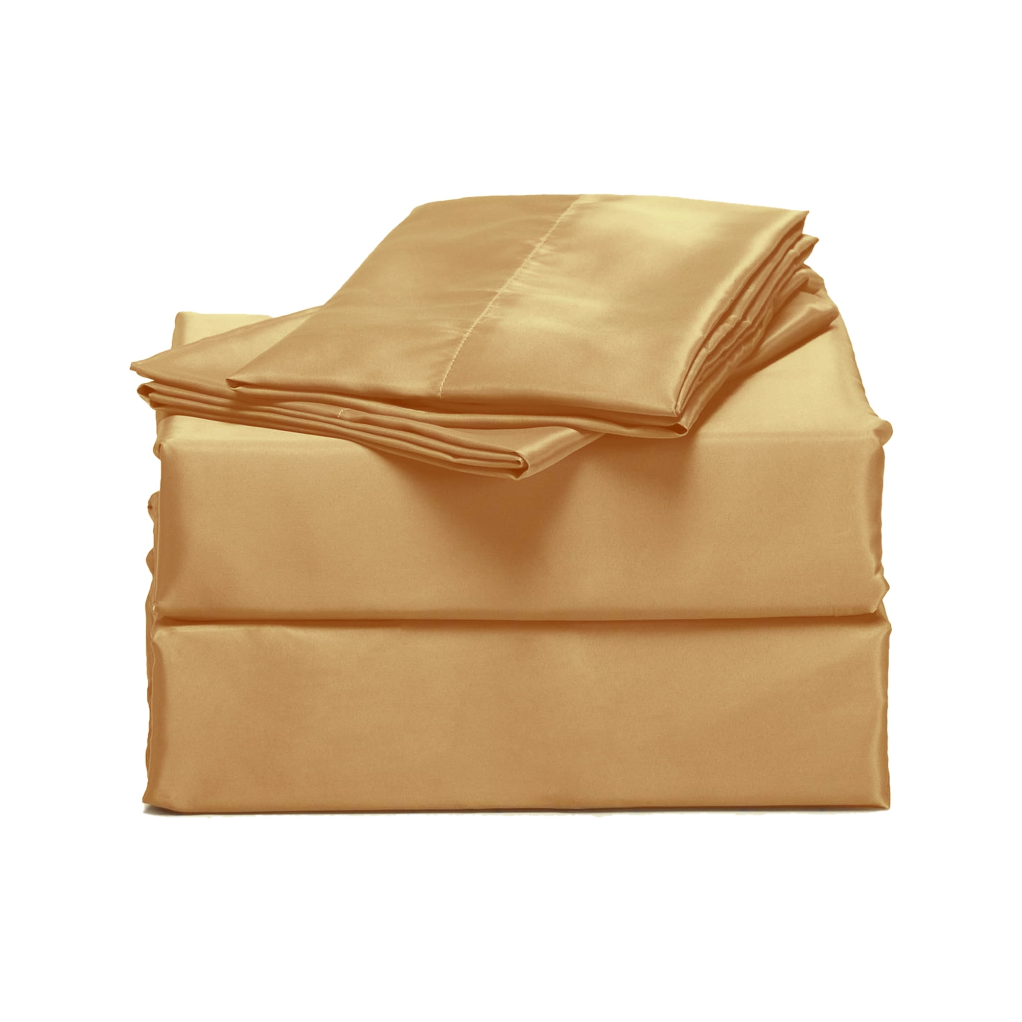 Silky Satin Bed Sheet Set 4-Piece (Gold, Queen)