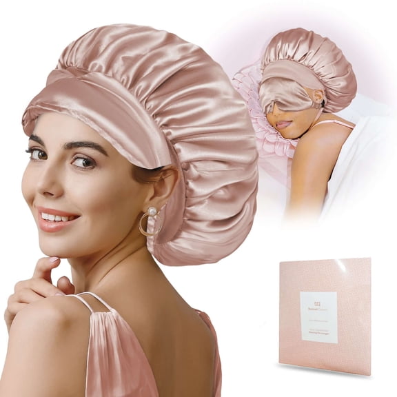 Silky Satin Bonnet for Sleeping with Eye Mask Champagne