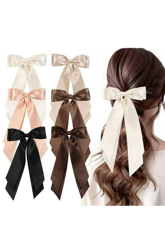 Silky Satin Hair Bows, Bow Hair Clips with Long Tail, Hair Ribbon Ponytail Holder Accessories, Alligator Metal Clips Hair Bows for Women Girls Toddler Teens Kids Gifts