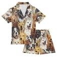 thumbnail image 1 of Silky Satin Kids' Pajama Set Breathable & Smooth Unisex Button-Down Pajamas A Large Group Of Dogs, 1 of 8