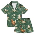 thumbnail image 1 of Silky Satin Kids' Pajama Set Breathable & Smooth Unisex Button-Down Pajamas Chickens and Flowers Pattern, 1 of 8