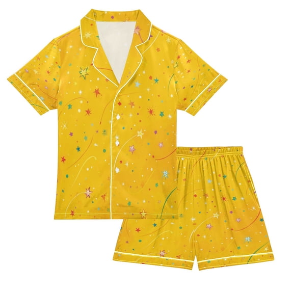 Silky Satin Kids' Pajama Set Breathable & Smooth Unisex Button-Down Pajamas Confetti and Stars Scattered