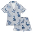 thumbnail image 1 of Silky Satin Kids' Pajama Set Breathable & Smooth Unisex Button-Down Pajamas Cute Blue Dinosaurs, 1 of 8