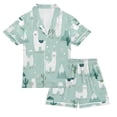 thumbnail image 1 of Silky Satin Kids' Pajama Set Breathable & Smooth Unisex Button-Down Pajamas Cute Cartoon Llama Pattern, 1 of 8