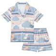 thumbnail image 1 of Silky Satin Kids' Pajama Set Breathable & Smooth Unisex Button-Down Pajamas Cute Cat Pattern, 1 of 8