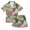 thumbnail image 1 of Silky Satin Kids' Pajama Set Breathable & Smooth Unisex Button-Down Pajamas Flamingo Tropical Leaves Pattern XX-Large, 1 of 8