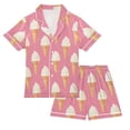 thumbnail image 1 of Silky Satin Kids' Pajama Set Breathable & Smooth Unisex Button-Down Pajamas Ice Cream Pattern Small, 1 of 8