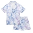 thumbnail image 1 of Silky Satin Kids' Pajama Set Breathable & Smooth Unisex Button-Down Pajamas Light Purple and Blue Marble, 1 of 8
