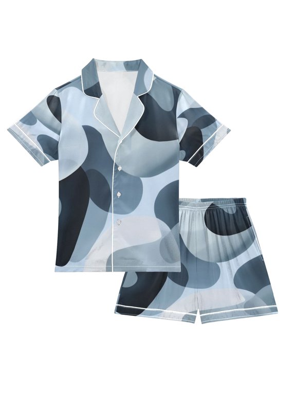 Silky Satin Kids' Pajama Set Breathable & Smooth Unisex Button-Down Pajamas Off-white Circular Pattern