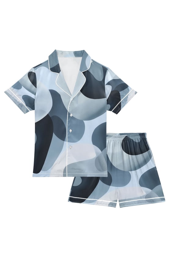 Silky Satin Kids' Pajama Set Breathable & Smooth Unisex Button-Down Pajamas Off-white Circular Pattern