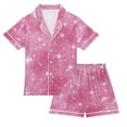 thumbnail image 1 of Silky Satin Kids' Pajama Set Breathable & Smooth Unisex Button-Down Pajamas Pink Glitter Background, 1 of 7