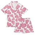thumbnail image 1 of Silky Satin Kids' Pajama Set Breathable & Smooth Unisex Button-Down Pajamas Pink Hearts Pattern X-Large, 1 of 8