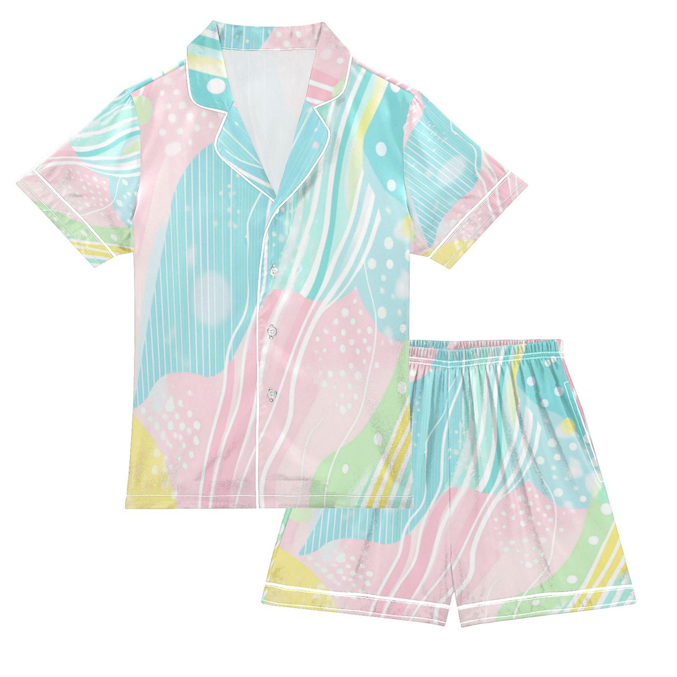 Silky Satin Kids' Pajama Set Breathable & Smooth Unisex Button-Down ...