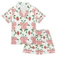 thumbnail image 1 of Silky Satin Kids' Pajama Set Breathable & Smooth Unisex Button-Down Pajamas Strawberry Bow Pattern, 1 of 8