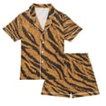 thumbnail image 1 of Silky Satin Kids' Pajama Set Breathable & Smooth Unisex Button-Down Pajamas Tiger Stripes Pattern, 1 of 8